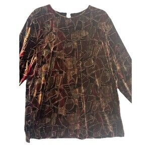 Woman’s 2XL Velvet/Velour Tunic Brown Gold Accent Round Neck Long Sleeve Briggs